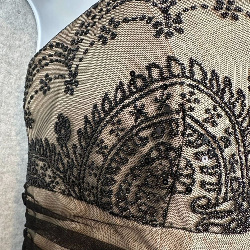 Davids Bridal Strapless Dress Size 8 A-Line Cocktail Beaded Black Tulle Empire - Picture 4 of 16